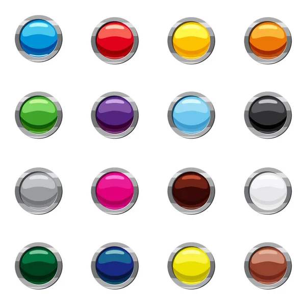 Conjunto de iconos de botones web redondos en blanco, estilo de dibujos animados — Vector de stock