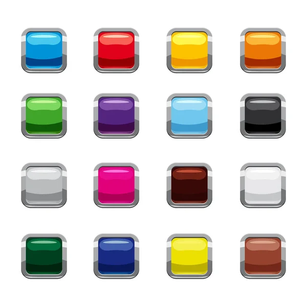 Conjunto de ícones de botões quadrados em branco, estilo cartoon —  Vetores de Stock