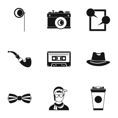 Trendy hipsters Icons set, basit tarzı