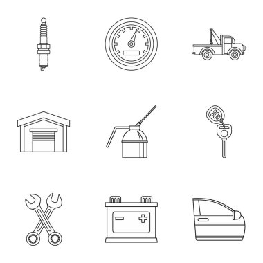 Onarım makine Icons set, anahat stili