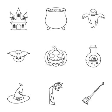 Cadılar Bayramı Icons set, anahat stili