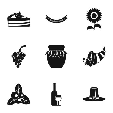 Şükran kutlama Icons set, basit tarzı