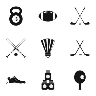 Spor aksesuarları Icons set, basit tarzı