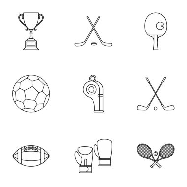 Spor aksesuarları Icons set, anahat stili