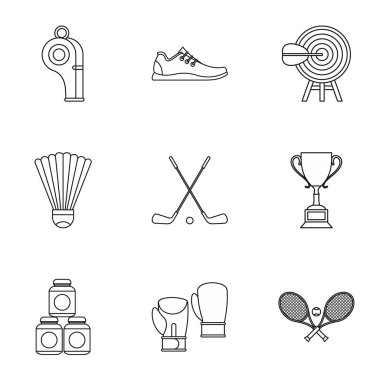 Spor malzeme Icons set, anahat stili