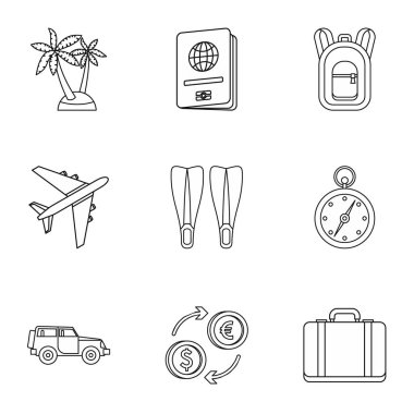 Turizm, deniz Icons set, anahat stili