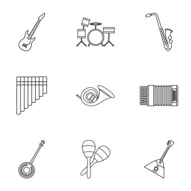 Müzik aletleri Icons set, anahat stili