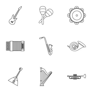 Müzik araçları Icons set, anahat stili