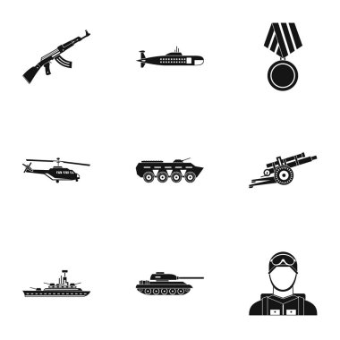 Askeri savunma Icons set, basit tarzı