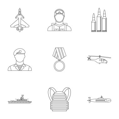 Askeri silah Icons set, anahat stili
