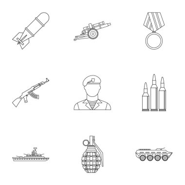 Savaş Icons set, anahat stili için donatım