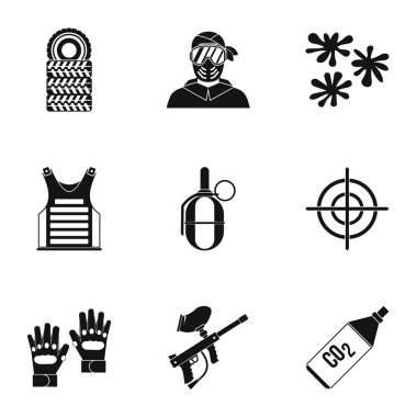 Paintball kulübü Icons set, basit tarzı