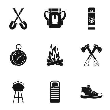 Orman Icons set, basit tarzı tatil