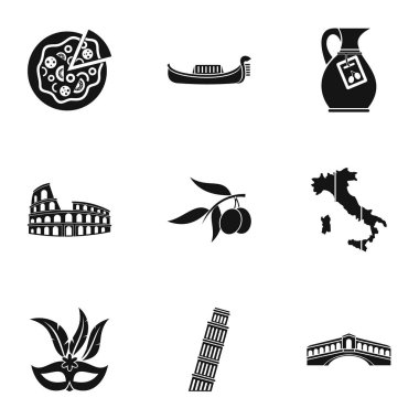 İtalya Icons set, basit tarzı tatil