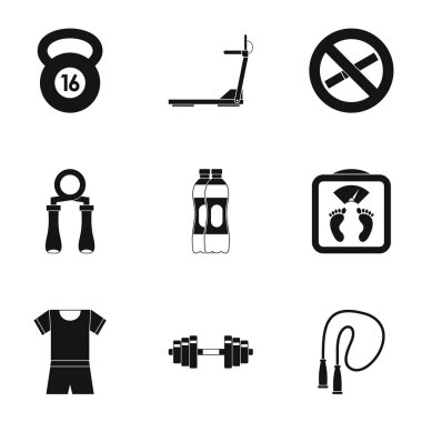 Spor salonu Icons set, basit tarzı