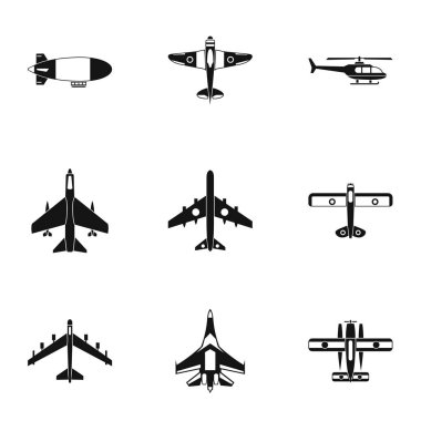 Ordu uçaklar Icons set, basit tarzı