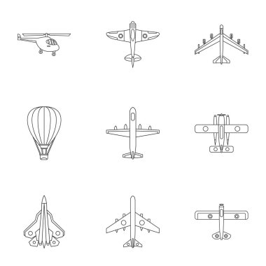 Uçak Icons set, anahat stili