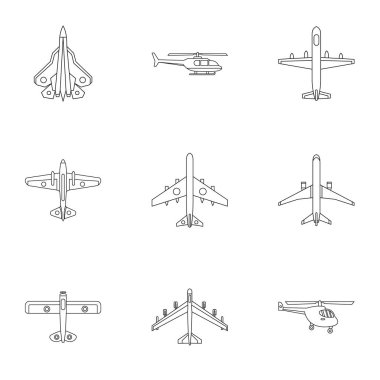 Ordu uçaklar Icons set, anahat stili