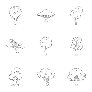 Ağaç bitki Icons set, anahat stili