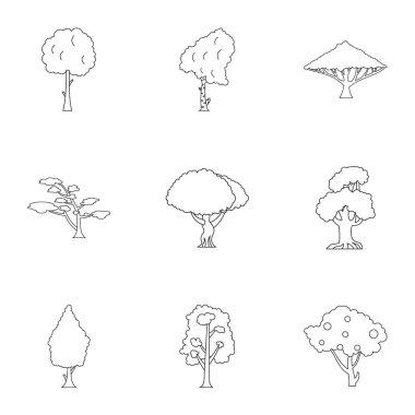 Ağaçlar Icons set, anahat tarzı tür