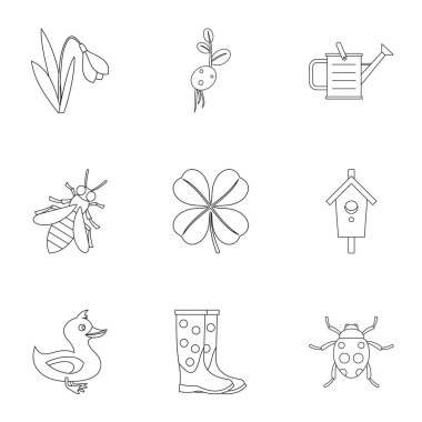 Bahçe bakım Icons set, anahat stili