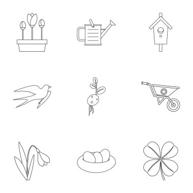 Bahçe Icons set eğilimi, anahat stili