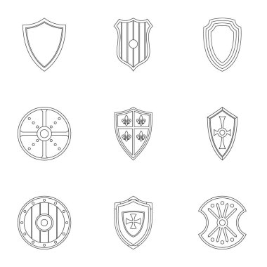 Askeri kalkan Icons set, anahat stili