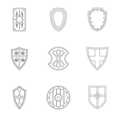 Kalkan Icons set çarpışma, stil anahat