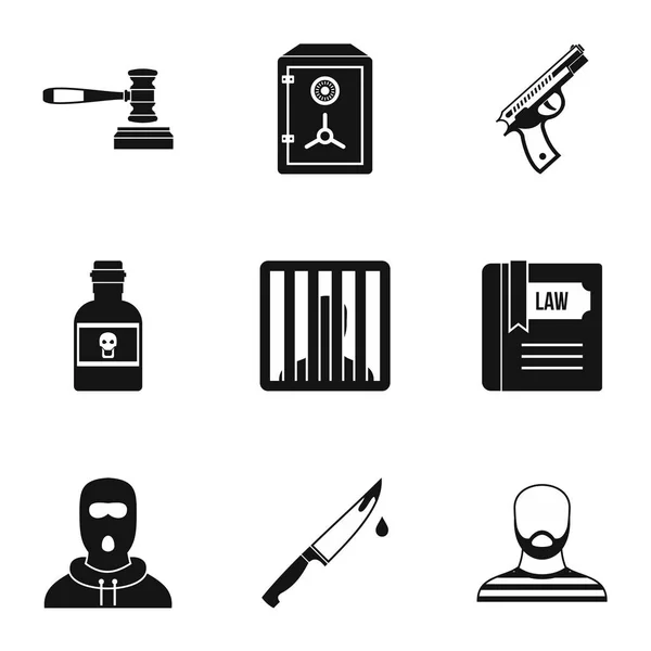 Conjunto de iconos del crimen, estilo simple — Vector de stock