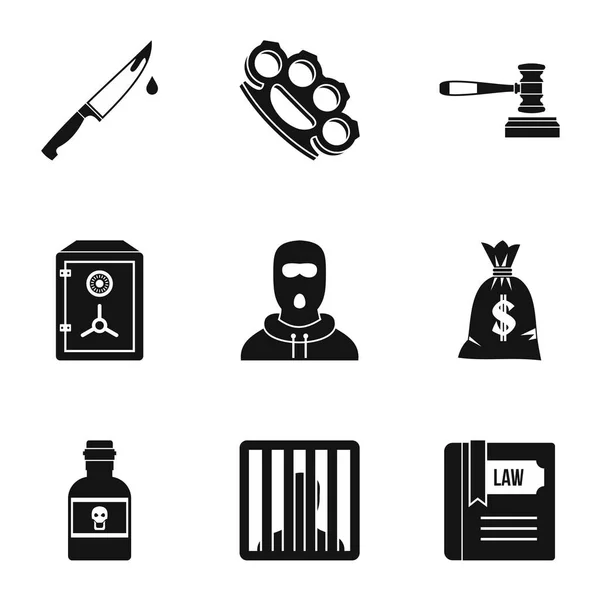 Conjunto de iconos de acción ilegal, estilo simple — Vector de stock