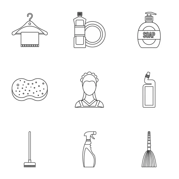 Ensemble d'icônes de nettoyage, style contour — Image vectorielle