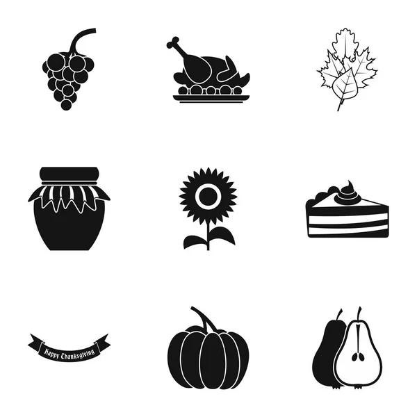 Thanksgiving feest iconen set, eenvoudige stijl — Stockvector