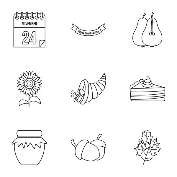 Conjunto de ícones de celebração de gratidão, estilo de esboço — Vetor de Stock
