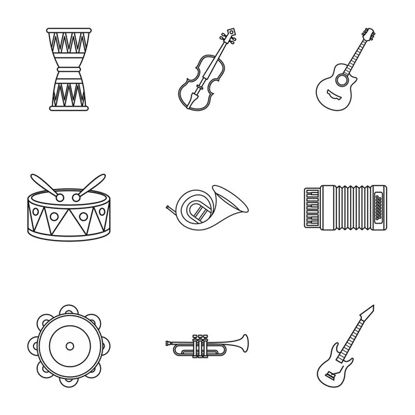 Outils pour icônes de musique ensemble, style contour — Image vectorielle