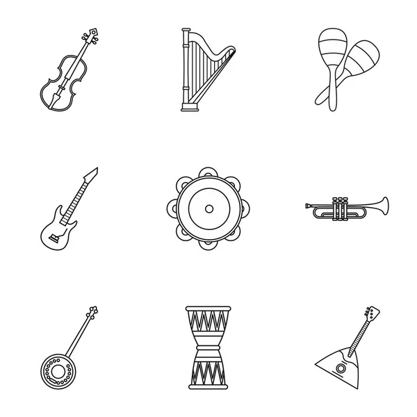 Ensemble d'icônes de dispositif musical, style de contour — Image vectorielle