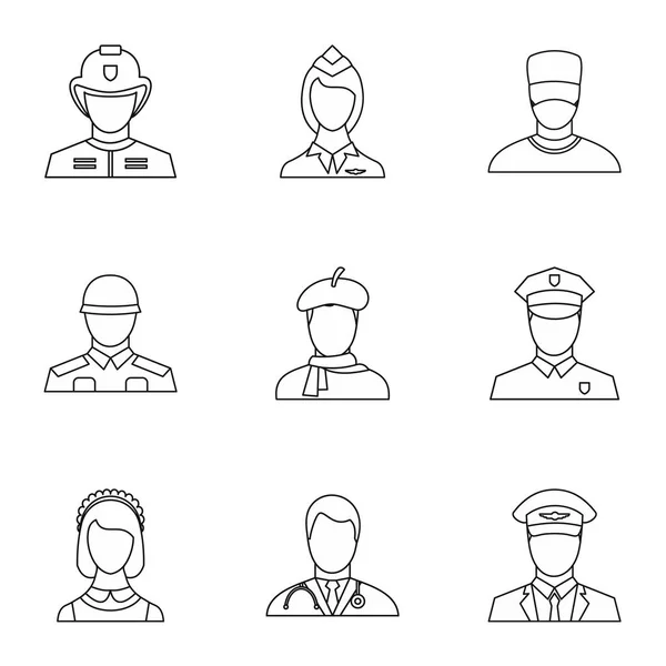 Occupation icons set, outline style — Stock Vector