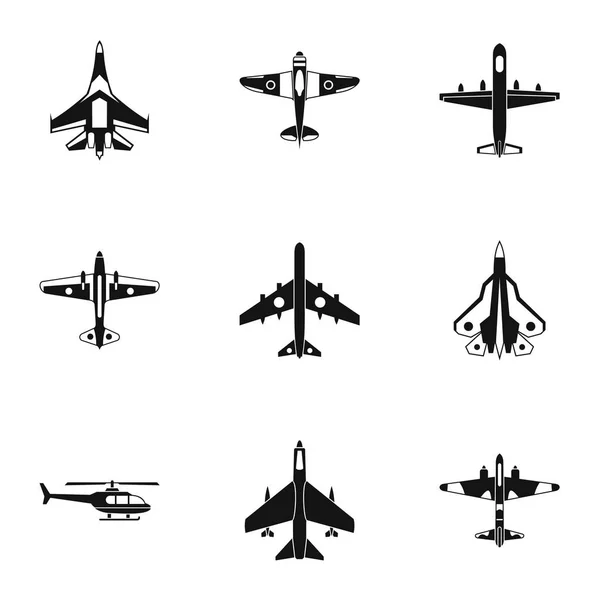 Ensemble d'icônes de transport aérien militaire, style simple — Image vectorielle