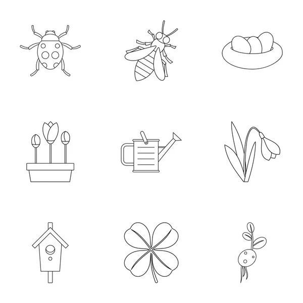 Conjunto de iconos de jardín, estilo de esquema — Archivo Imágenes Vectoriales