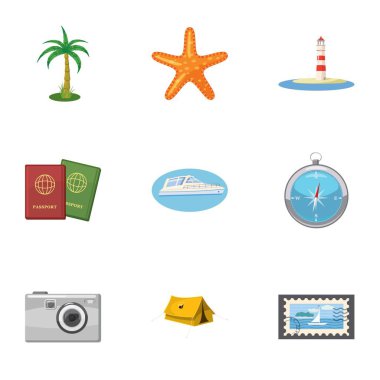 Deniz Icons set, karikatür tarzı için seyahat
