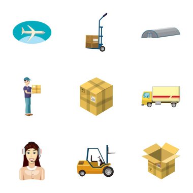Sevk irsaliyesi Icons set, karikatür tarzı