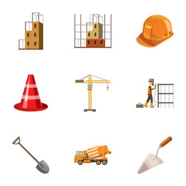 İnşaat Icons set, karikatür tarzı