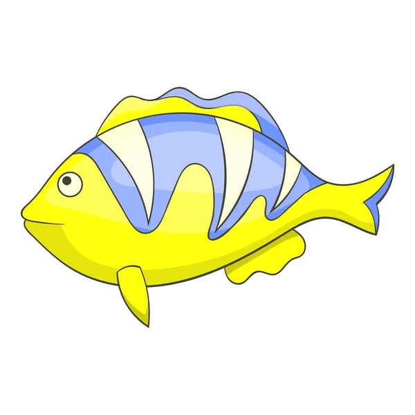 Yellow tropical stripped fish icon, cartoon style — Stock Vector