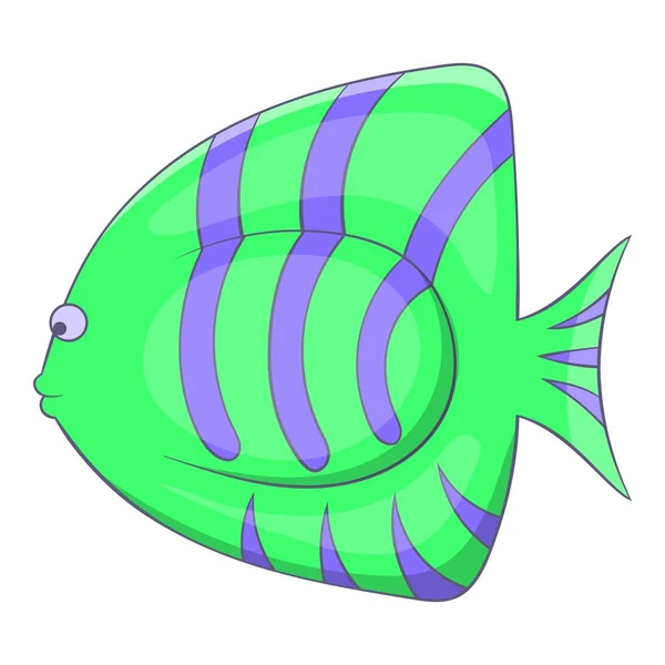 Icône de poisson rayé vert, style dessin animé — Image vectorielle