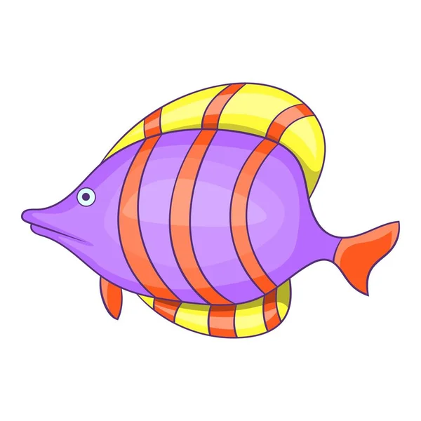 Purple fish with red stripe icon, cartoon style — Stock Vector