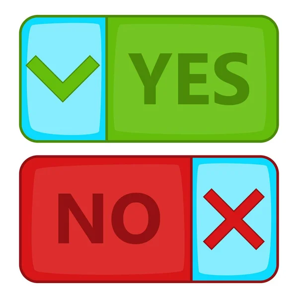 Yes and No button icon, cartoon style — Stock Vector