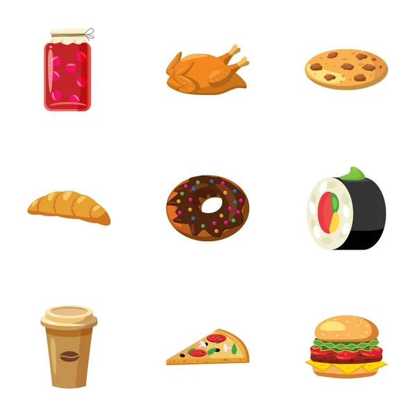 Ongezonde voeding iconen set, cartoon stijl — Stockvector