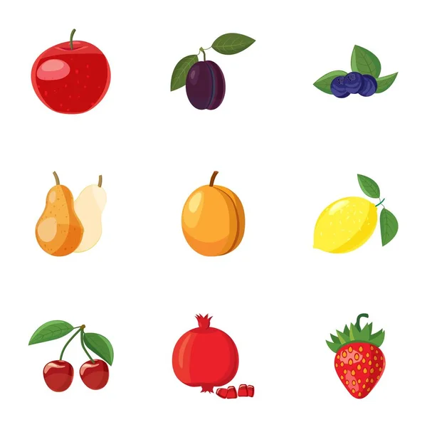 Conjunto de iconos de frutas de huerto, estilo de dibujos animados — Archivo Imágenes Vectoriales