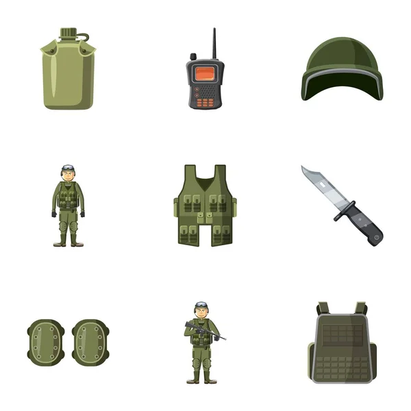Set di icone di guerra, stile cartone animato — Vettoriale Stock