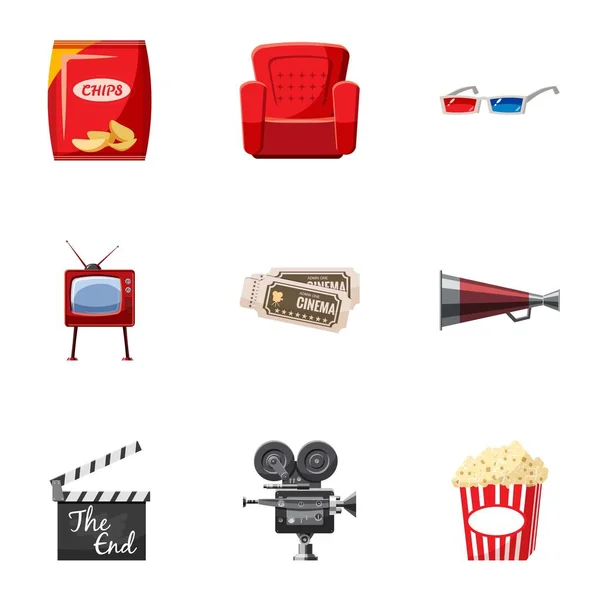 Conjunto de iconos de cine, estilo de dibujos animados — Vector de stock