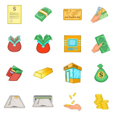 Banka kredi kredi Icons set, karikatür tarzı